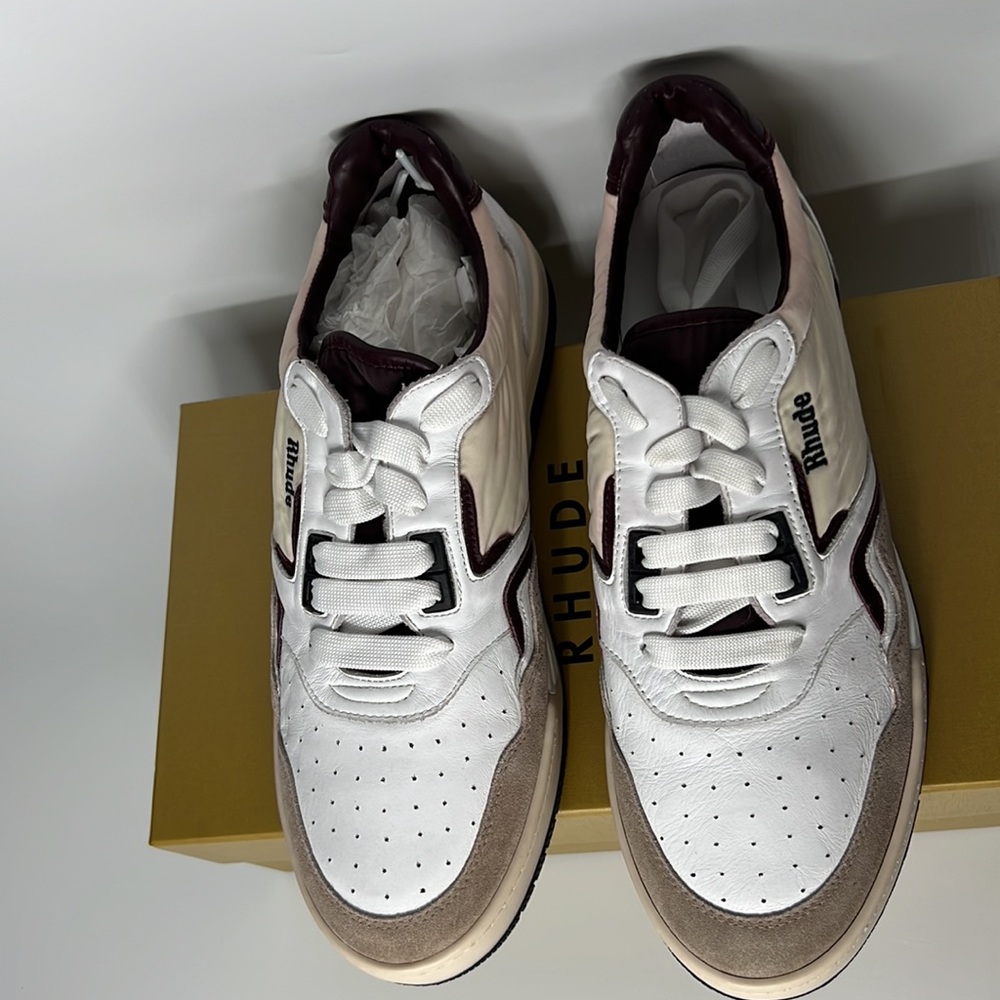 ❌SOLD❌ Rhude Racing Sneaker in White, Maroon, & Beige - Picture 8 of 12